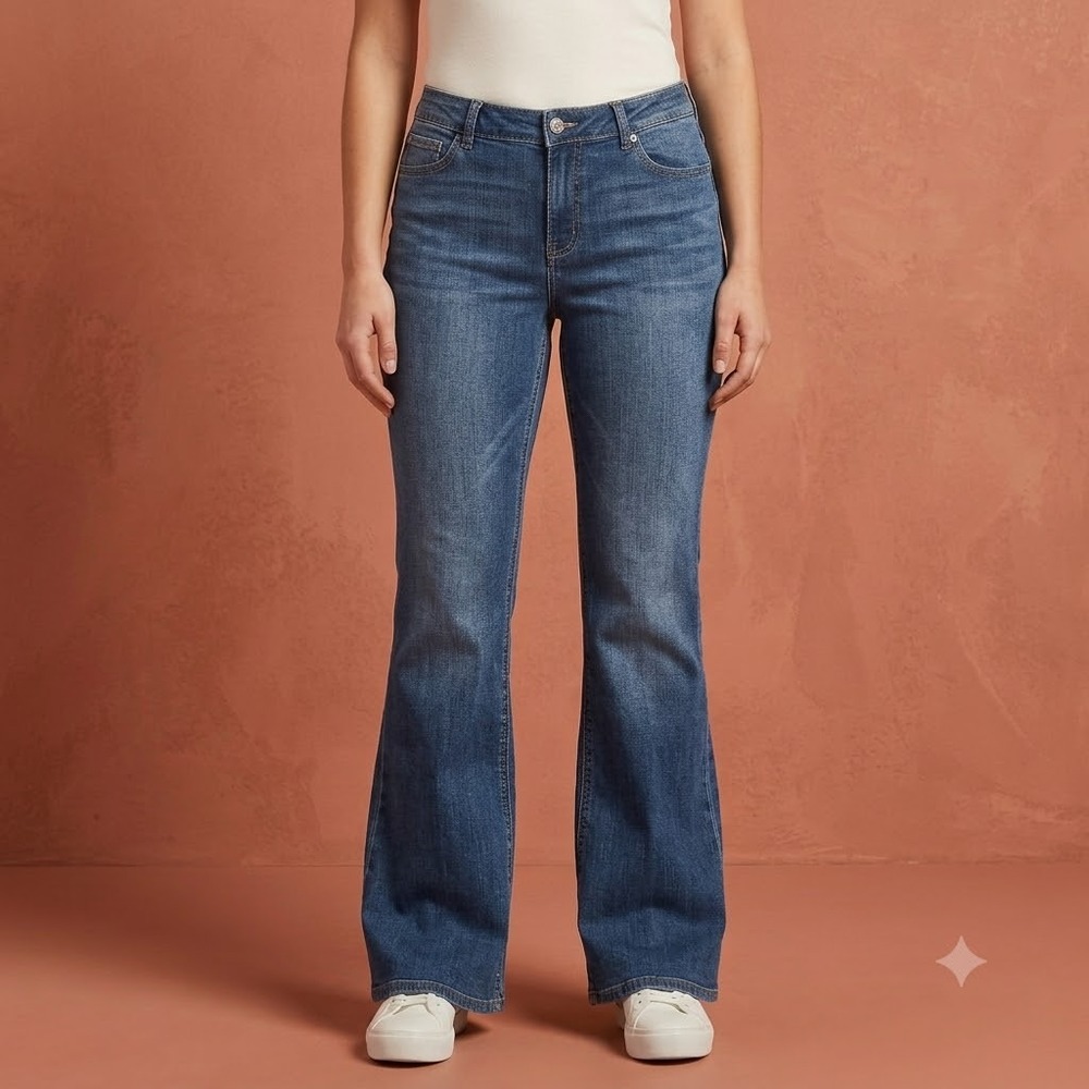 Maurices Women's Size 18 Short Bootcut Jeans Blue‎ Denim Stretch Embroidered EUC